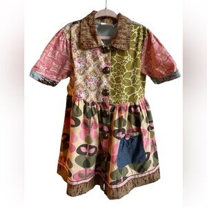 Matilda Jane multicolored Patchwork Dress with Brass Buttons